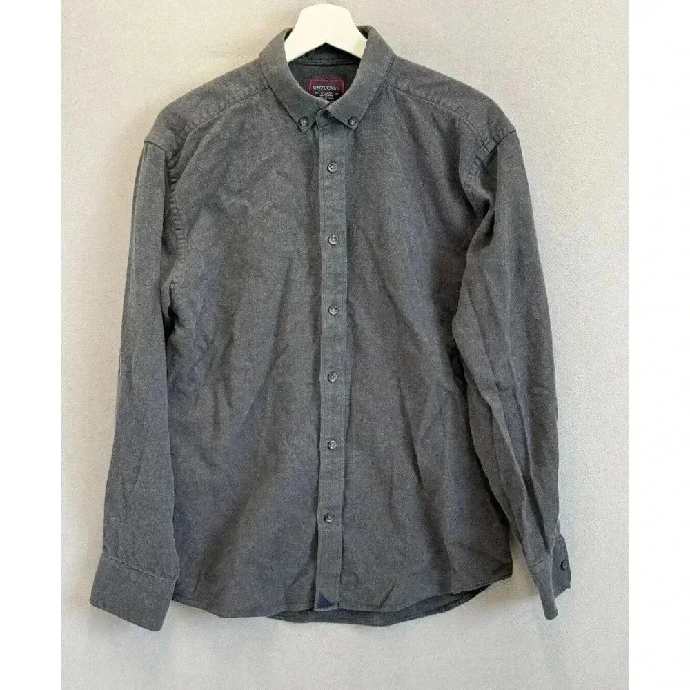 UNTUCKiT Men's Sz XL‎ (Fits Like L)Gray Slim Fit 100% Cotton Button Up Shirt